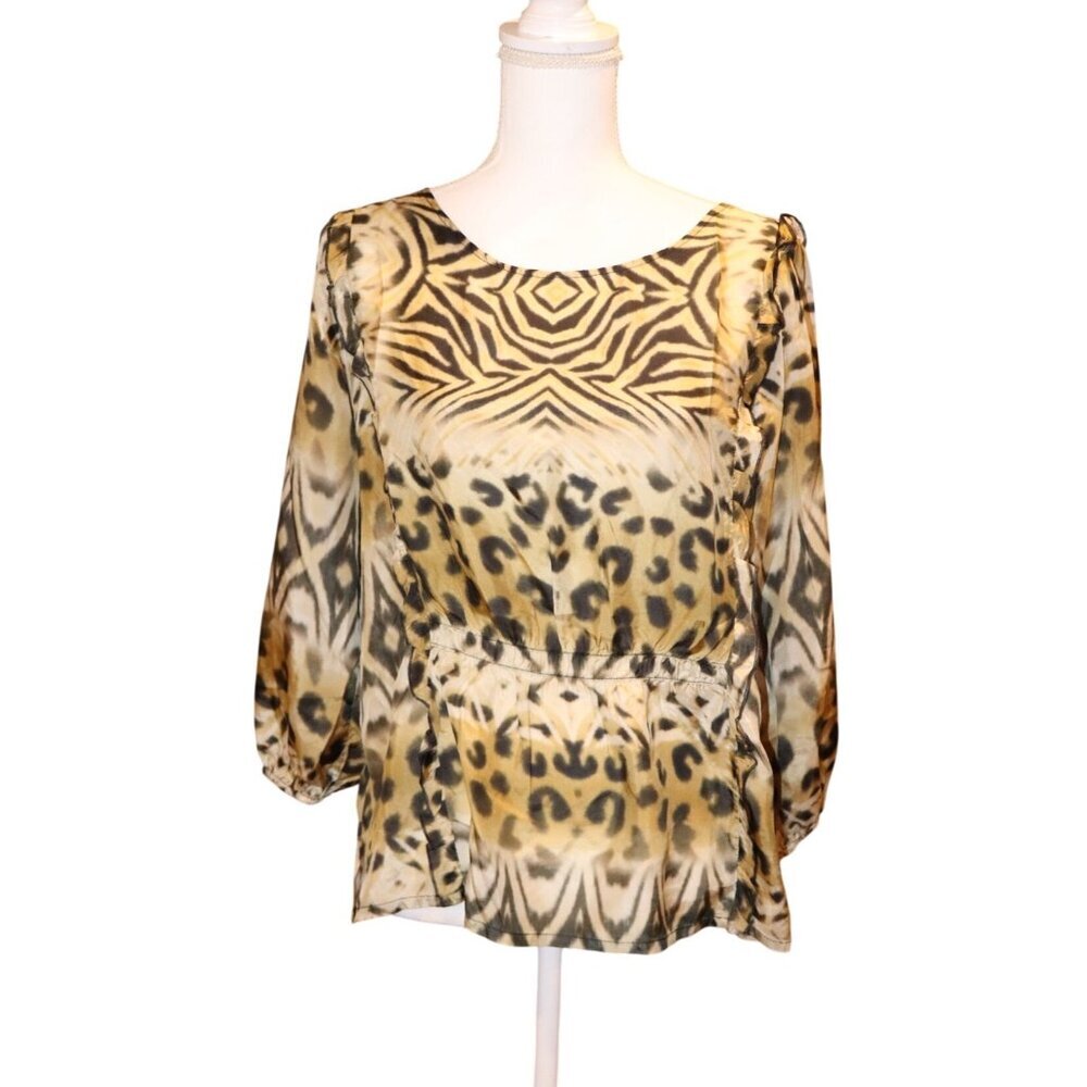 Johnny Was Aisha Blouse Siswati Animal Print Silk, Medium NWT
